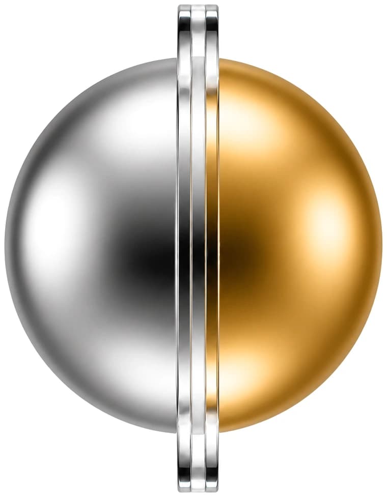 Half-silver, half-gold sphere — Goldtag commodity conversion feature